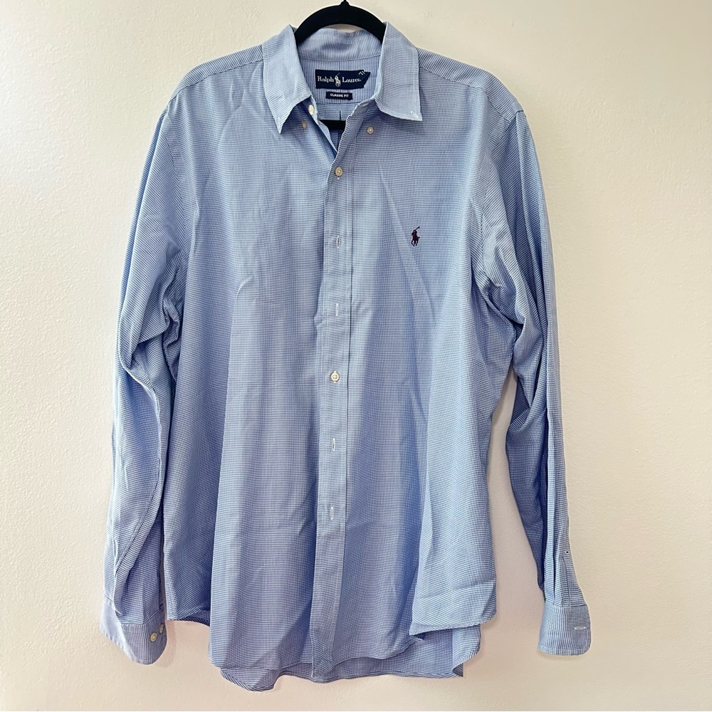 Ralph Lauren Classic Fit Button Down Shirt Blue 16.5 L